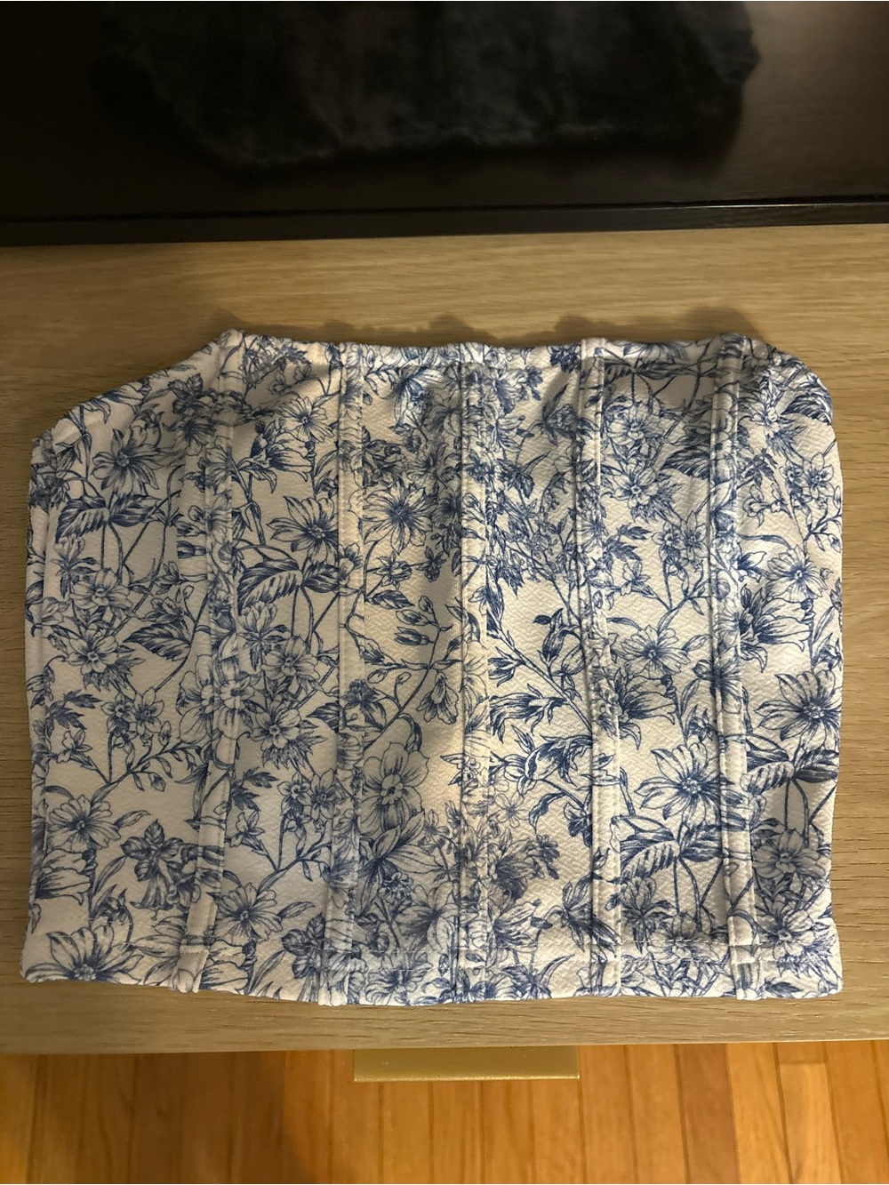 Floral Blue and White Strapless Top